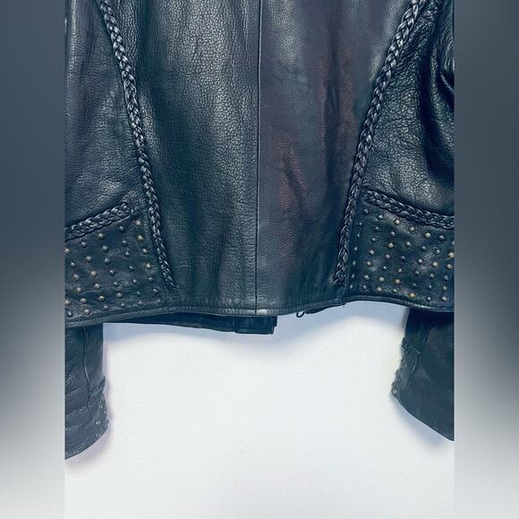 VINTAGE UNIK 100% Genuine Leather Motorcycle Heavy Jacket with Studded Detail - Picture 9 of 10